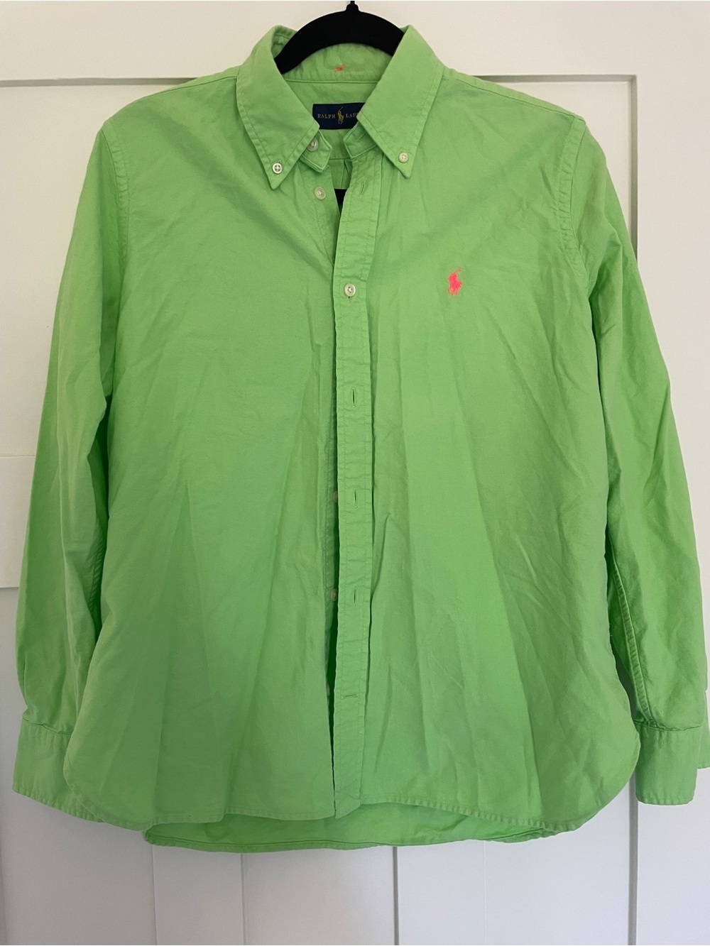Ralph Lauren Cotton Button Down Collar Shirt Unique Bright Neon Lime Green